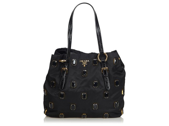 Prada Green Tessuto Pietre Tote Bag Leather Patent leather Nylon