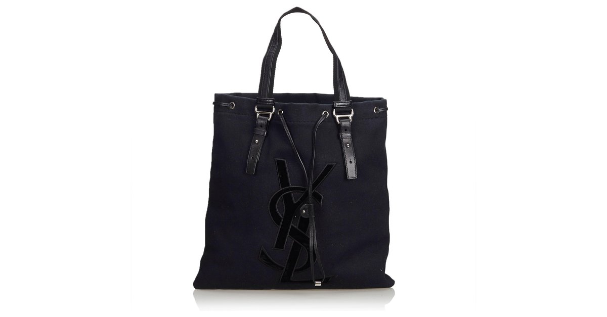 Saint Laurent Ysl Kahala Drawstring 872498 Black Canvas Tote For Sale at  1stDibs