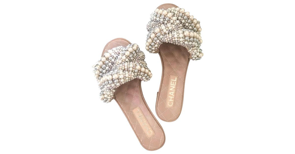 CHANEL Rubber Sandals Pearl EUR 35 Used From Japan