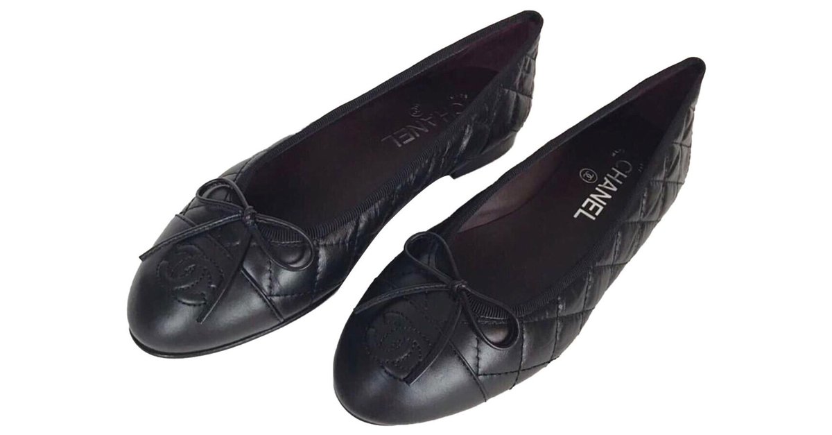 CHANEL BALLERINAS BALLET FLATS QUILTED WITH BOX Black Leather ref.125499
