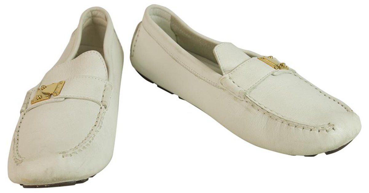 Louis Vuitton Leather Striped Moccasins - White Loafers, Shoes