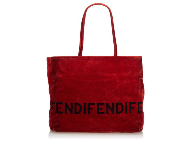 Fendi Red Velvet Tote Bag Black Cloth Joli Closet
