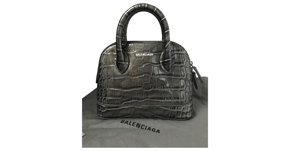 BALENCIAGA VILLE XXS NEW BAG cocco stamp Grey Leather ref.126394