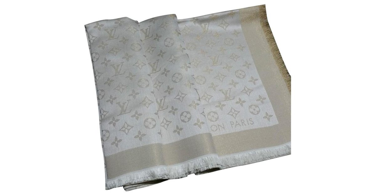 LOUIS VUITTON Silk Monogram Reversible Scarf Grey Beige 131751