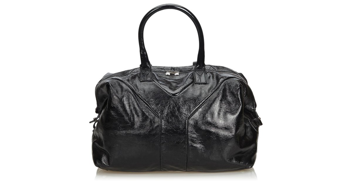 Yves Saint Laurent Tan YSL Canvas Leather Trim Boston Bag
