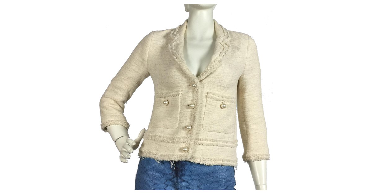 Zara Cream tweed jacket ref.128226 - Joli Closet