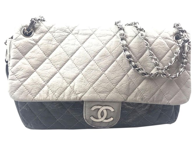 Chanel Black Quilted Ombre Leather Flap Bag Grey Joli