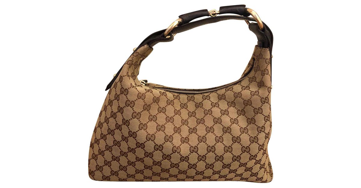 Gucci Hobo bag Brown Leather Cotton ref.129831 - Joli Closet