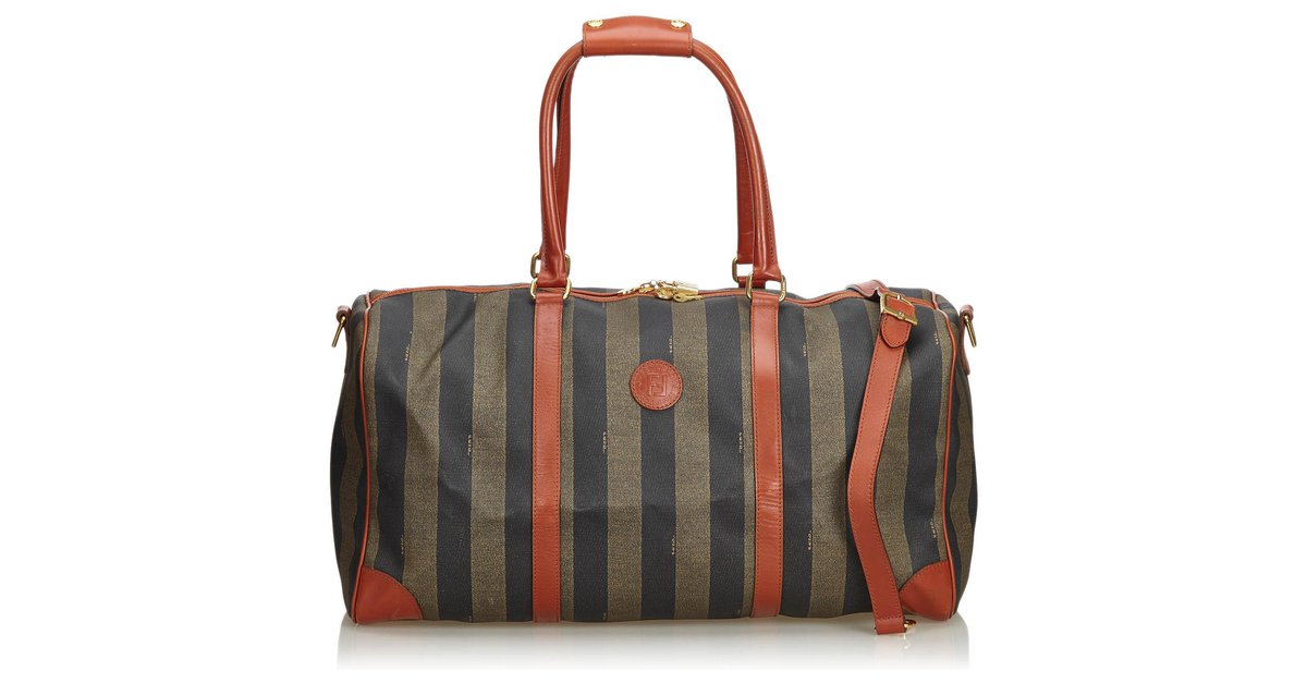 Fendi Brown Pequin Duffle Bag Leather Plastic ref.131140 - Joli Closet