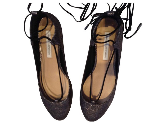 Diane von Furstenberg Pewter Ballet Flats Metallic Dark grey
