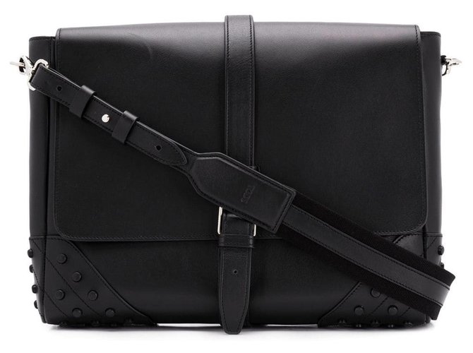 Tod's Tods Black Studded Leather Messenger Bag ref.133864 Joli Closet