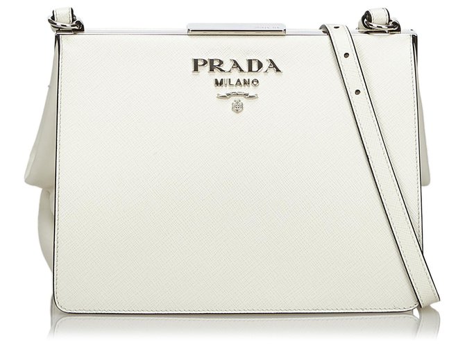 Prada White Saffiano Leather Light Frame Crossbody Bag - Main Image