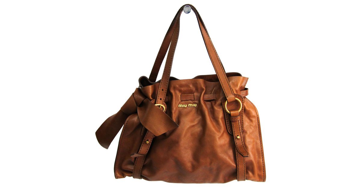 Miu Miu Vitello Lux Shoulder Bag Brown Leather Pony-style calfskin