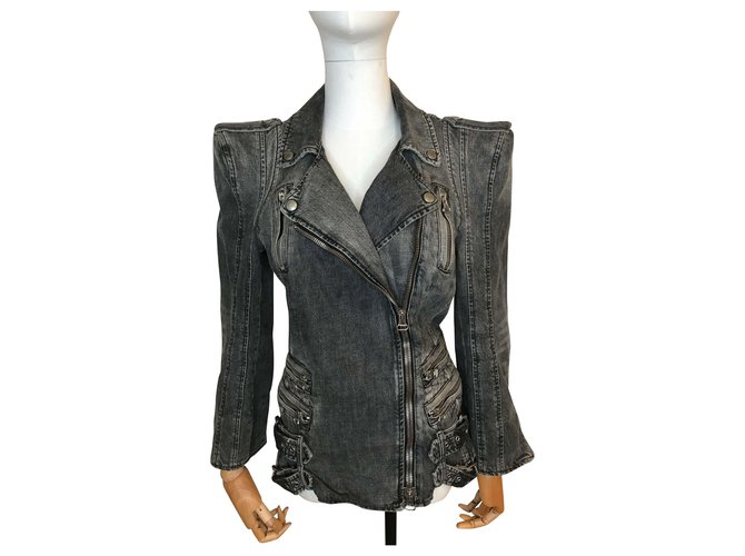 ジャケット BALMAIN Women Jackets YF1TH155XC54GAB Grey Balmain Padded shoulders denim jacket Grey Dark grey Cotton