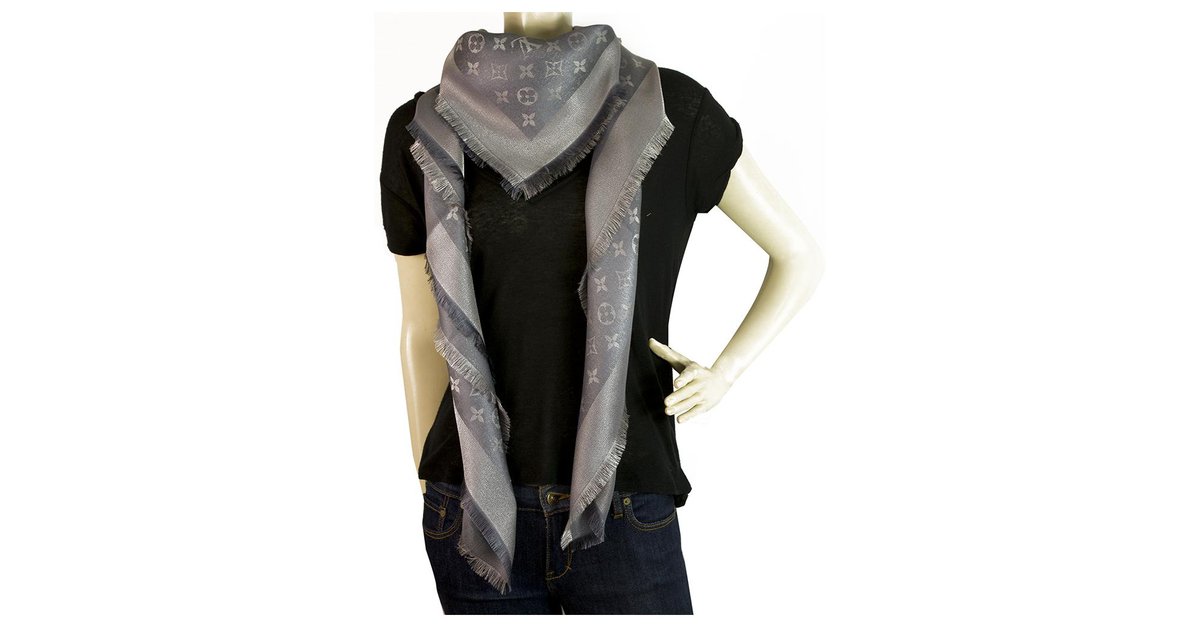 Monogram Shine Shawl Charcoal Grey (M75120)