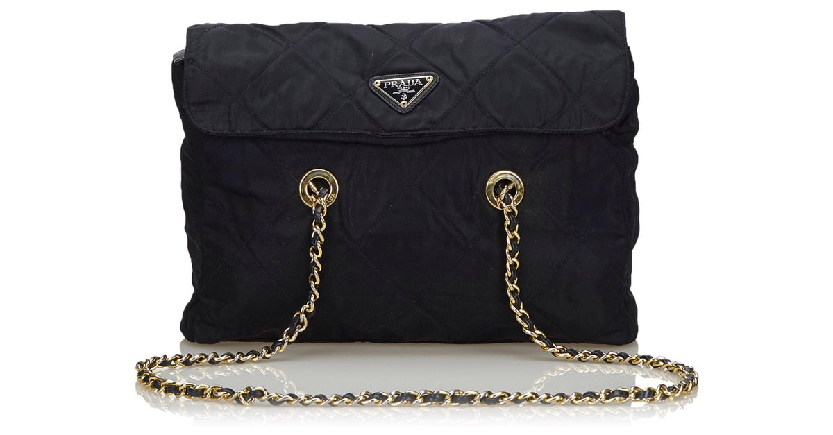 Prada Bag with Chains Black Cloth Plastic ref.104431 - Joli Closet