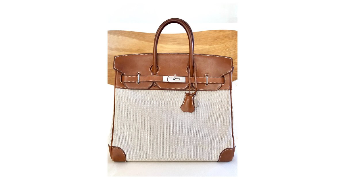 HERMES Birkin 30 Bag In Beige Canvas And Barenia Calfskin at 1stDibs