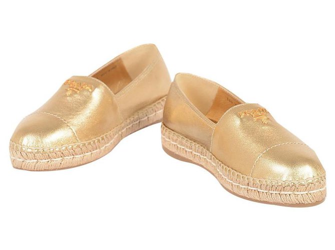 PRADA Gold Leather Espadrilles prada gold espadrilles