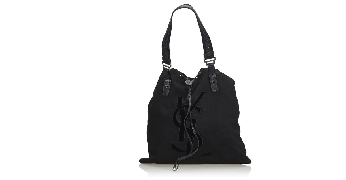 Yves Saint Laurent YSL Black Canvas Crossbody Bag Brown Leather Cloth Cloth  ref.132783 - Joli Closet