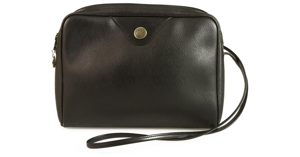 Christian Dior Vintage Black Leather Coated Canvas Monogram Cosmetic T –  Amarcord Vintage Fashion