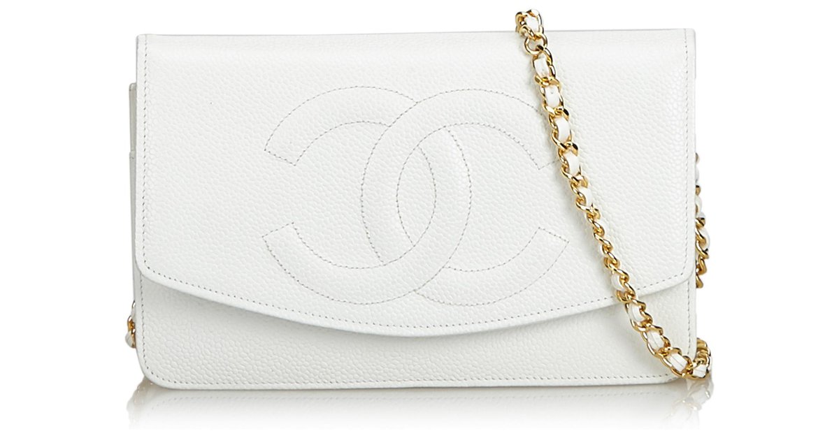 Chanel White CC Caviar Wallet on Chain Leather ref.140415 - Joli Closet