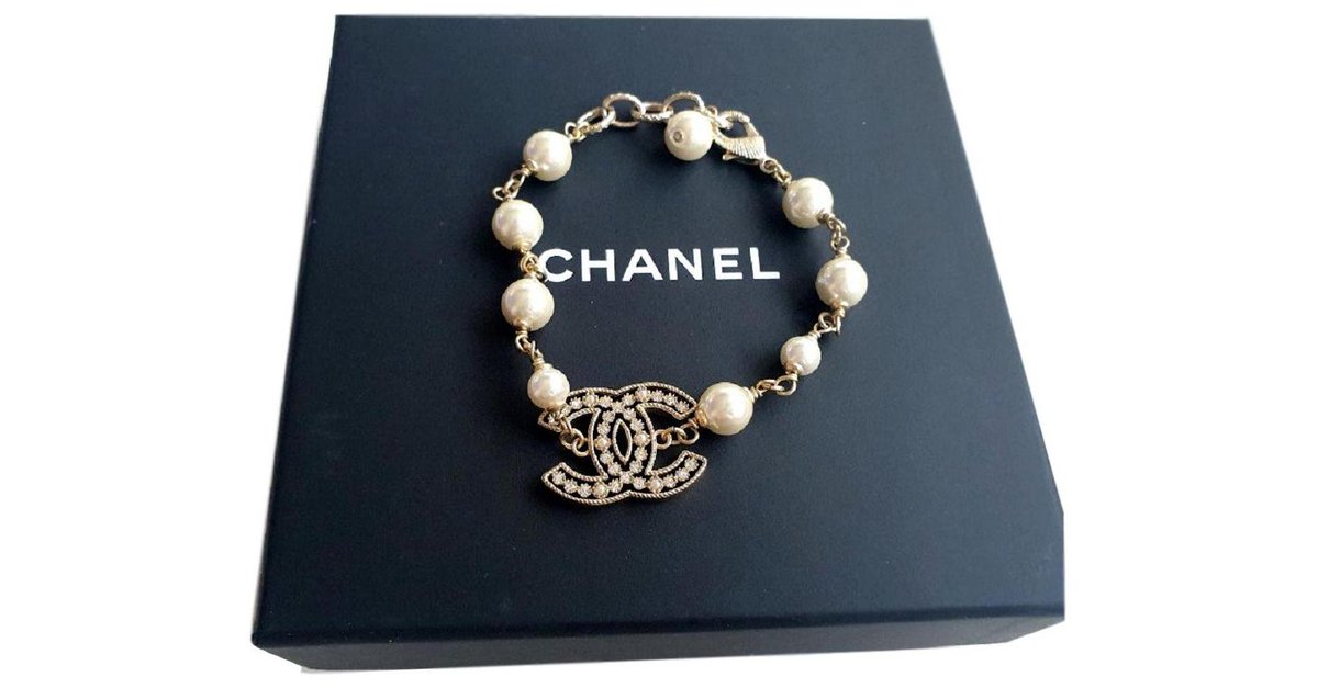 CHANEL Bracelet Pearl Gold White Black Coco Mark  eBay
