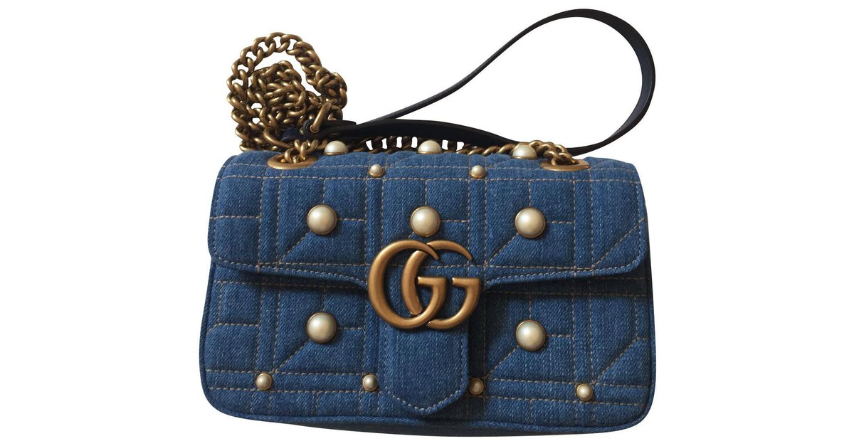 Pearly GG Marmont Matelasse Crossbody Bag | Used & Preloved Gucci Crossbody  Bag | LXR USA | Blue | Denim. 2318AD239