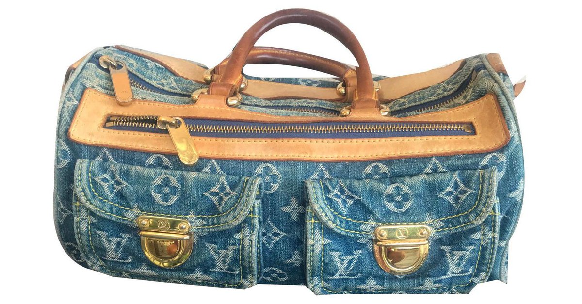 Louis Vuitton neo speedy denim and leather bag Blue ref.142546 - Joli Closet