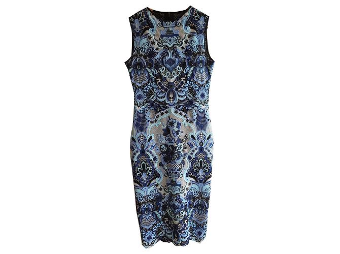 Robe Self-Portrait Dentelle Guipure Bleu Marine & Jaune Marguerite — Taille UK8/US4 — Neuve