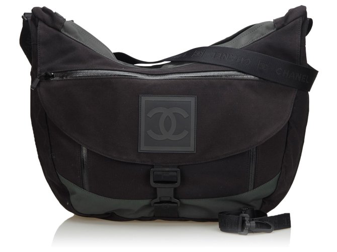 Chanel Black CC Canvas Sports Line Crossbody Bag Cloth Nylon Cloth