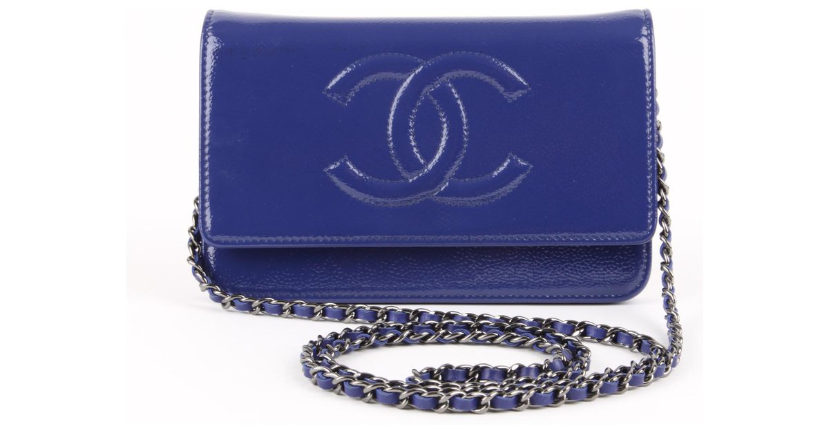 Chanel Wallet on Chain WOC Blue Caviar Light Gold Hardware  Madison Avenue  Couture