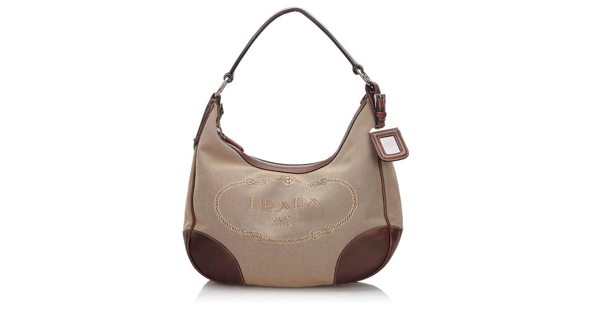 Prada Brown Canapa Canvas Crossbody Bag Light brown Dark brown Leather  Cloth Cloth ref.134271 - Joli Closet