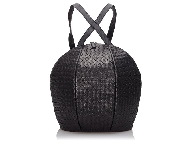 Bottega Veneta Black Intrecciato Leather Backpack