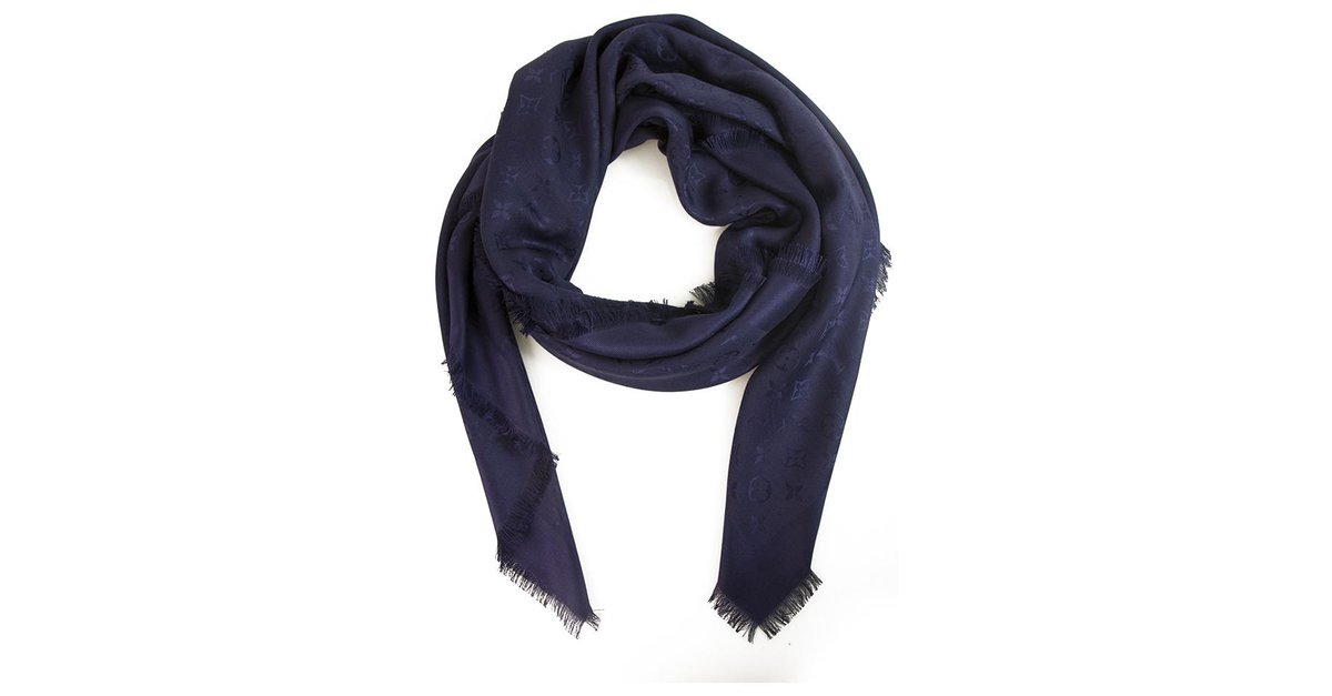 Louis Vuitton Night Blue Monogram Silk Wool Scarf Shawl M72412