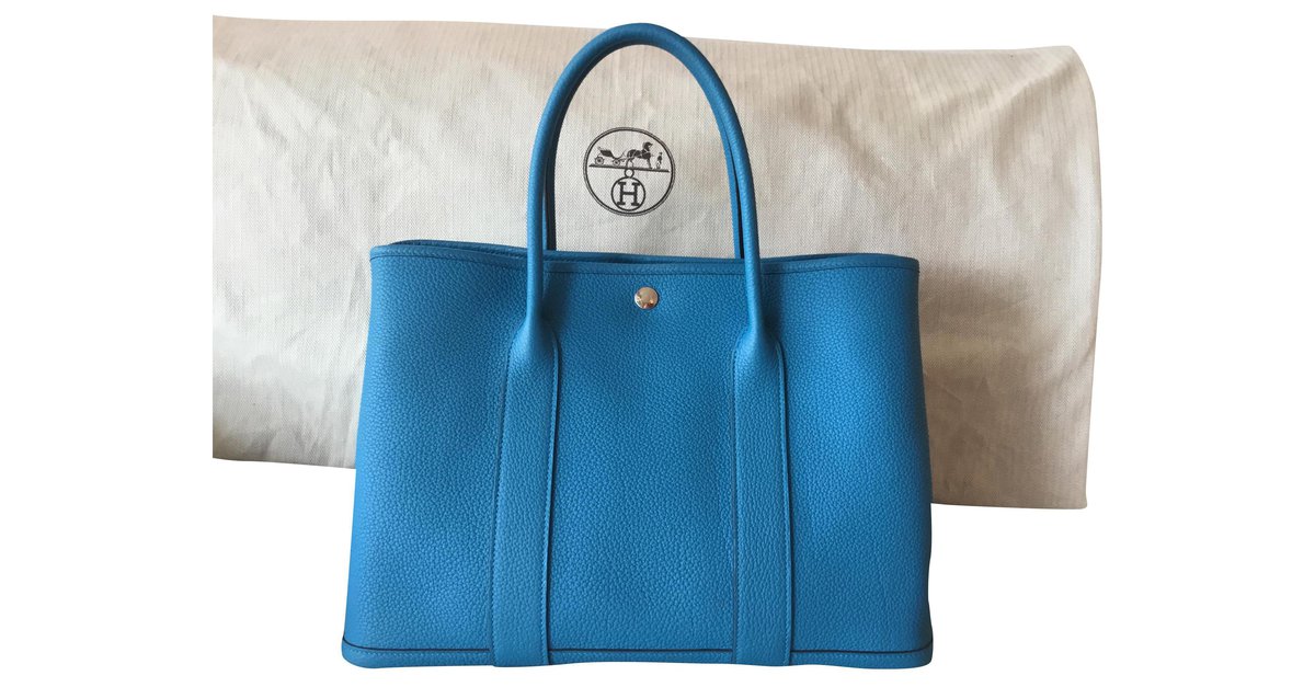 Hermès GARDEN PARTY TOTE 36 in canvas and blue leather-116397437 Cloth  ref.855428 - Joli Closet