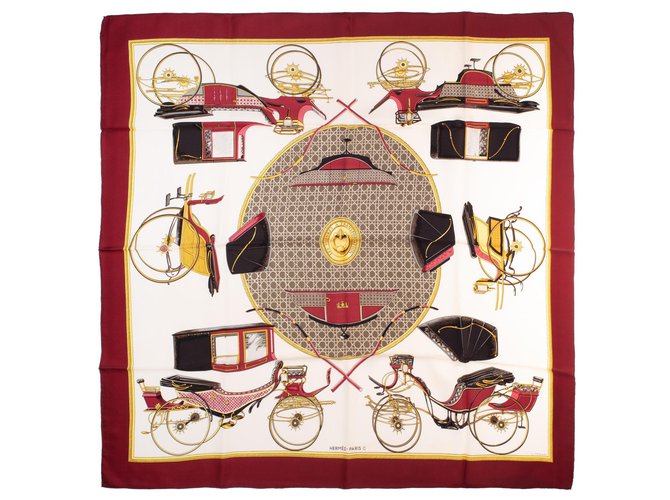 Carré Hermès 90 en twill de soie "les voitures à transformations" en
