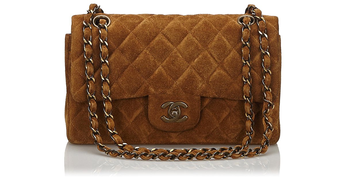 Timeless Chanel Brown Classic Small Suede lined Flap Bag Dark brown Leather  Metal ref.154654