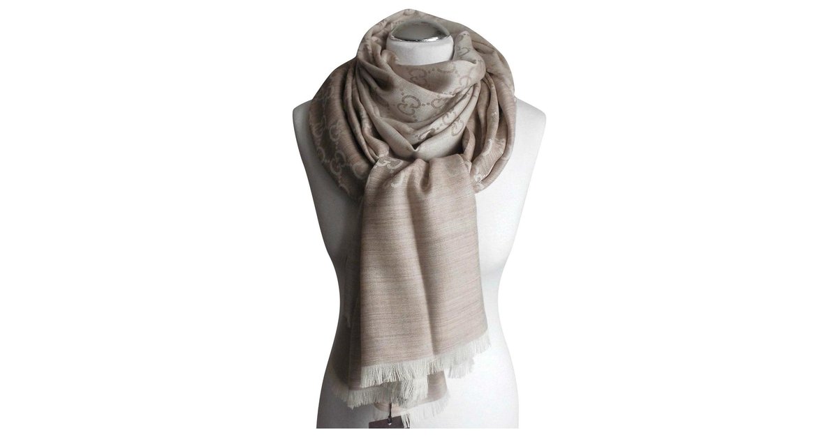 scarf gucci beige new. 200 x 70 cm Silk Wool ref.154891 - Joli Closet