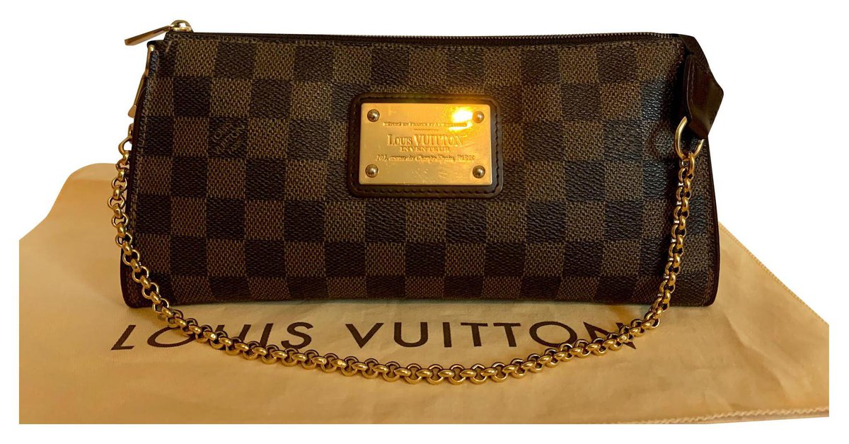 LOUIS VUITTON Pochette Eva Damier Ebene Clutch Crossbody Bag Brown-US