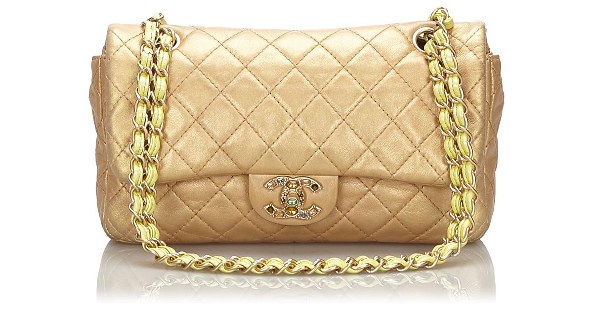 Chanel Gold Medium Lambskin Precious Jewel Single Flap Bag Golden