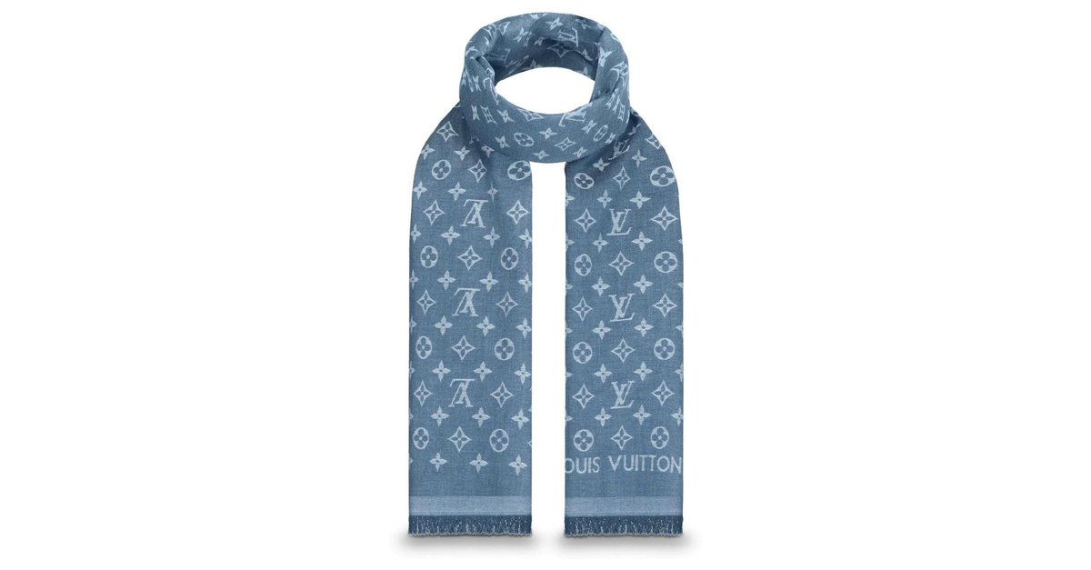 Louis Vuitton Classic Monogram Scarf Blue Silk ref.58804 - Joli Closet