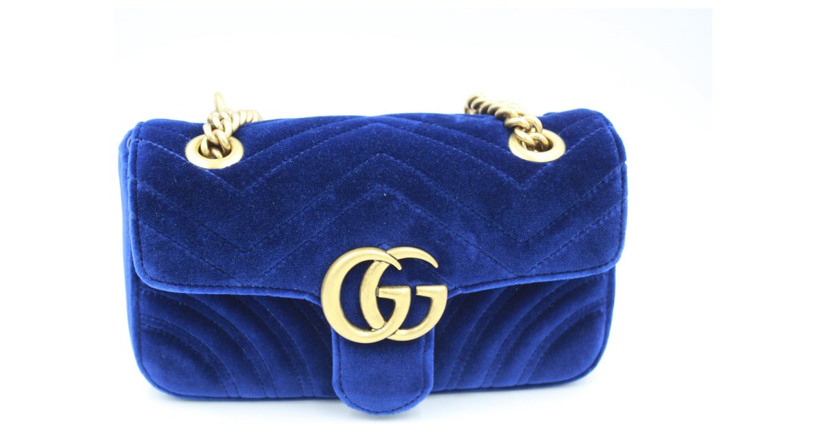 Sac Gucci Marmont GG en velours de couleur bleu. ref.339979 - Joli Closet