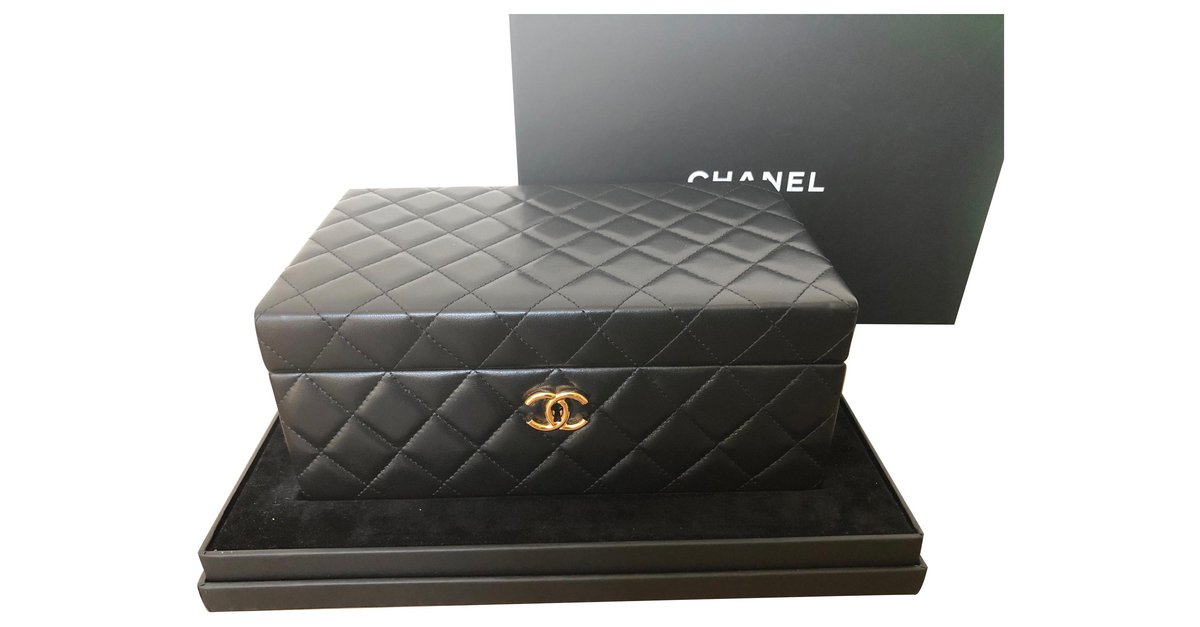 Chanel Black Gift Box Storage Decor Empty and Leather Cleaner Bundle