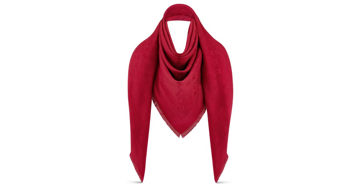 louis vuitton Monogram Shawl red pomme d'amour Silk Wool ref.159101 - Joli  Closet