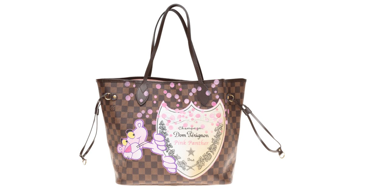 Louis Vuitton Louis Vuitton bag Neverfull MM checkered ebony, pink ballerina interior with pouch ...