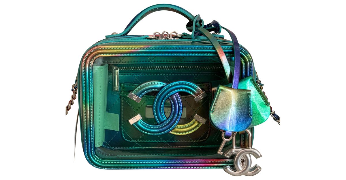 Chanel Small Green PVC Vanity Case with Rainbow Patent Leather