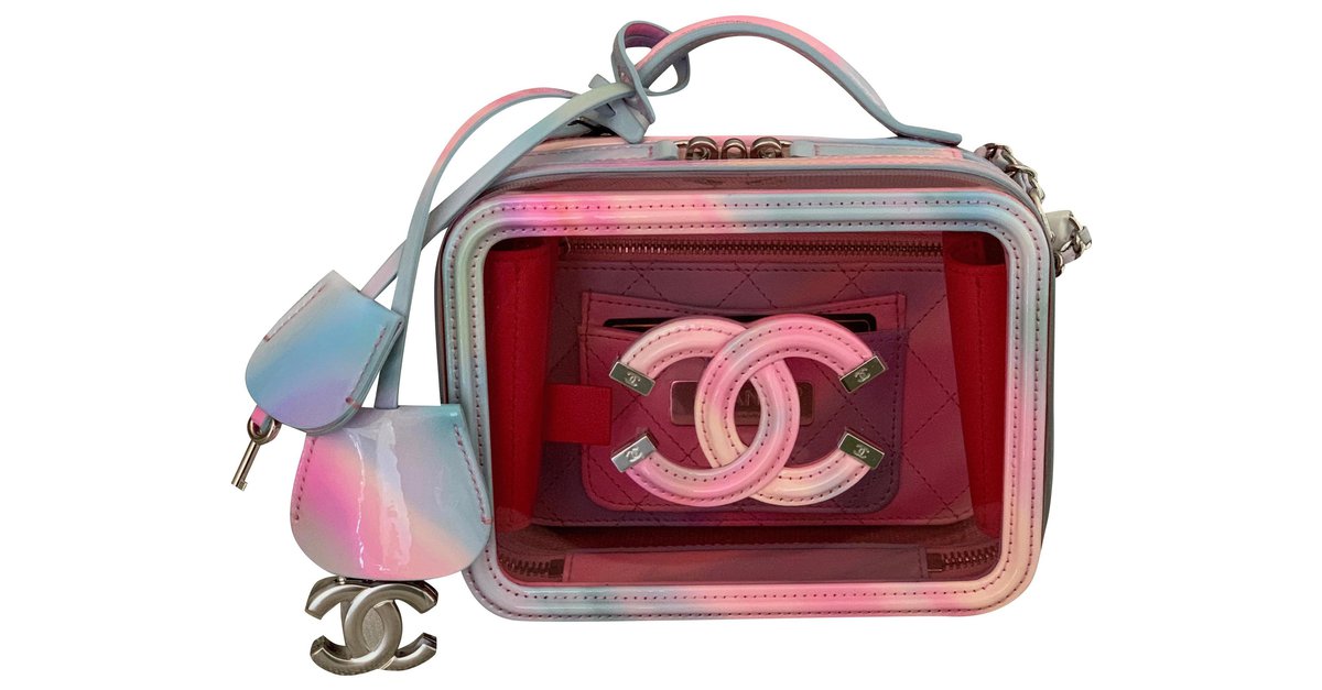 Chanel Small Pink PVC Vanity Case with Rainbow Patent Leather Plastic  ref.160401