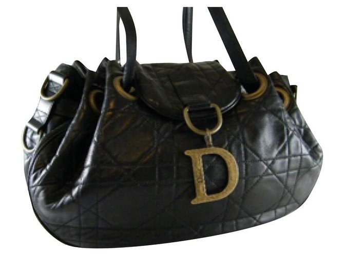 Christian Dior Cannage Flap Black Leather ref.160487 - Joli