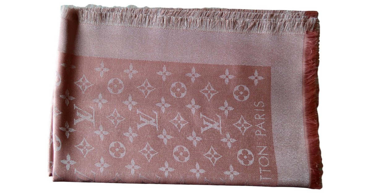 LOUIS VUITTON Silk Wool Monogram Sunrise Shawl Corail 969816