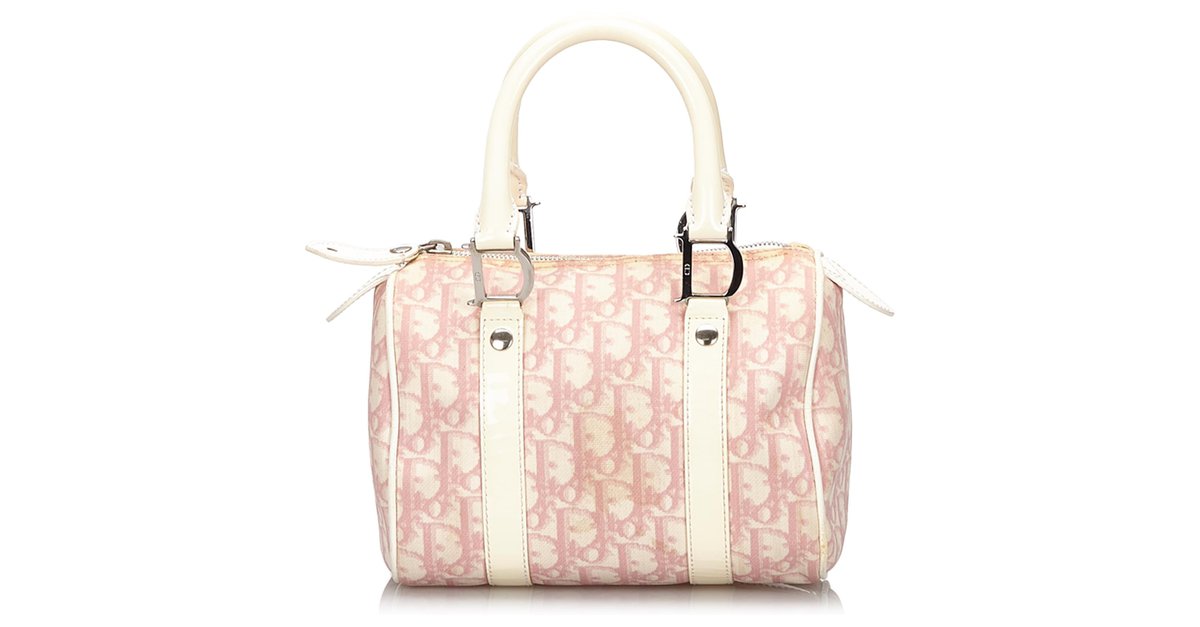 Dior Pink Dior Oblique Boston Bag White Cream Leather Patent leather  Plastic ref.164436 - Joli Closet
